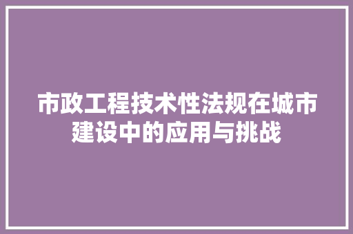 市政工程技术性法规在城市建设中的应用与挑战