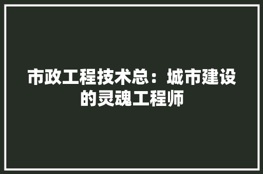 市政工程技术总：城市建设的灵魂工程师
