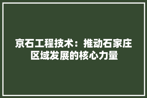 京石工程技术：推动石家庄区域发展的核心力量