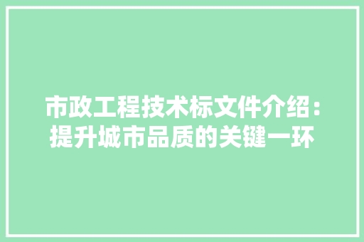 市政工程技术标文件介绍：提升城市品质的关键一环 中式风格装饰