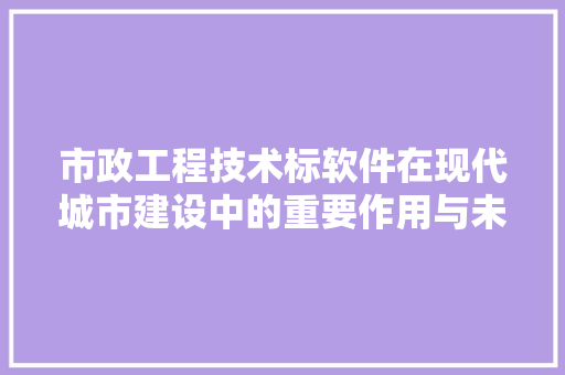 市政工程技术标软件在现代城市建设中的重要作用与未来展望
