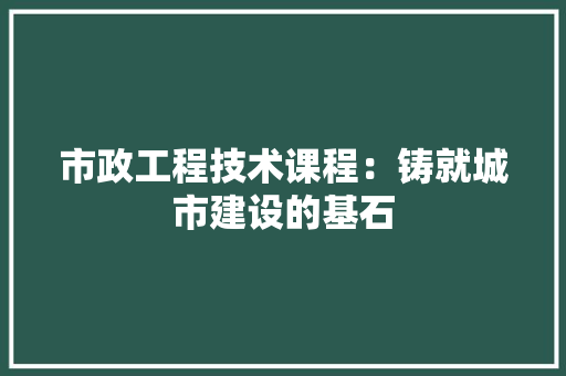 市政工程技术课程：铸就城市建设的基石