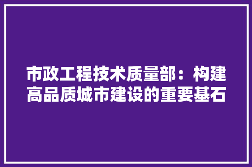 市政工程技术质量部：构建高品质城市建设的重要基石