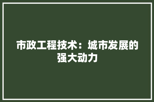 市政工程技术：城市发展的强大动力