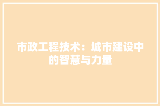 市政工程技术：城市建设中的智慧与力量