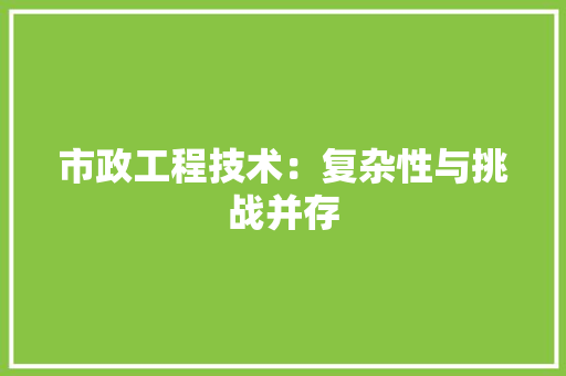 市政工程技术：复杂性与挑战并存