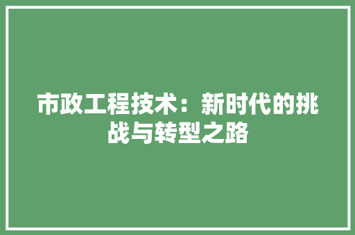 市政工程技术：新时代的挑战与转型之路