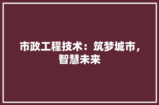 市政工程技术：筑梦城市，智慧未来