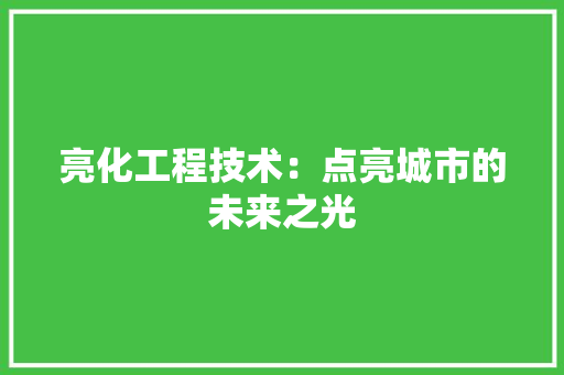 亮化工程技术：点亮城市的未来之光