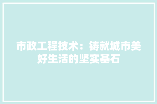 市政工程技术：铸就城市美好生活的坚实基石