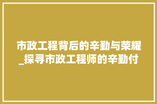 市政工程背后的辛勤与荣耀_探寻市政工程师的辛勤付出 中式风格装饰