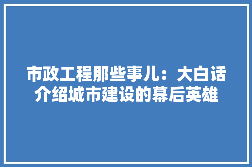 市政工程那些事儿：大白话介绍城市建设的幕后英雄