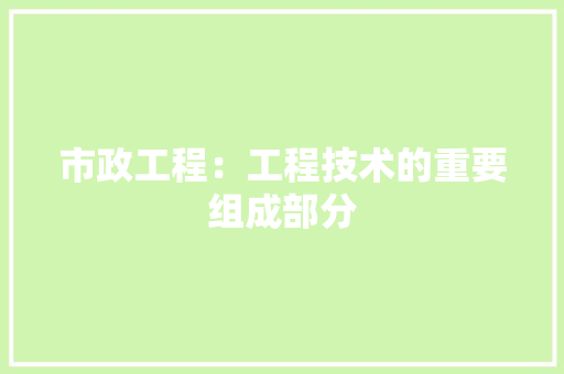 市政工程：工程技术的重要组成部分