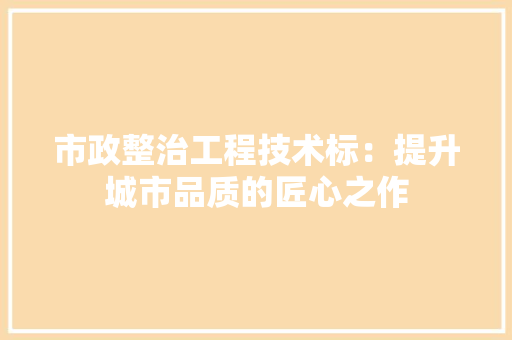 市政整治工程技术标：提升城市品质的匠心之作