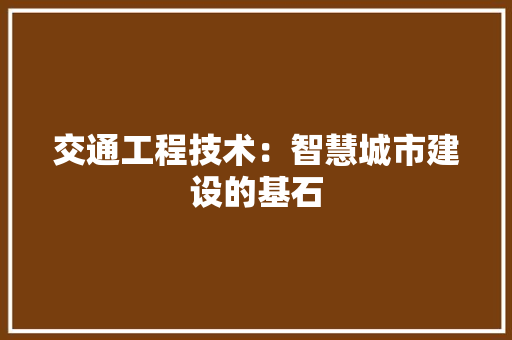 交通工程技术：智慧城市建设的基石