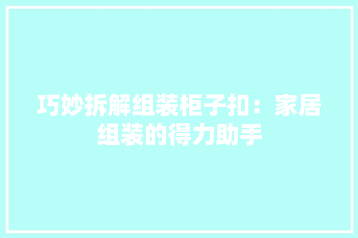 巧妙拆解组装柜子扣：家居组装的得力助手 中式风格装饰