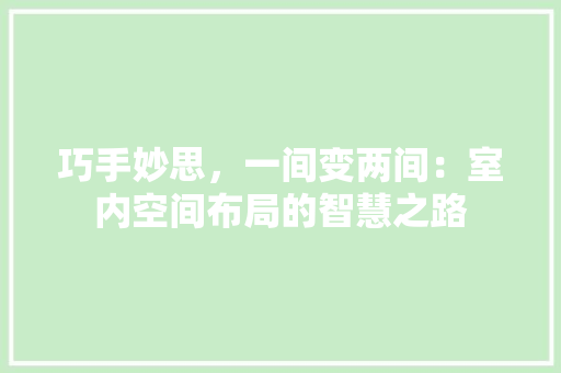 巧手妙思，一间变两间：室内空间布局的智慧之路 中式风格装饰