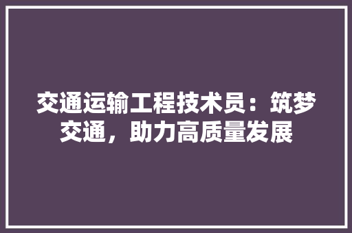 交通运输工程技术员：筑梦交通，助力高质量发展 家居装修