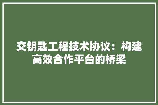 交钥匙工程技术协议：构建高效合作平台的桥梁 家居装修
