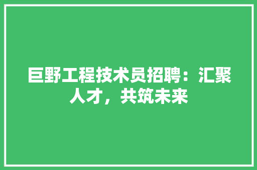 巨野工程技术员招聘：汇聚人才，共筑未来