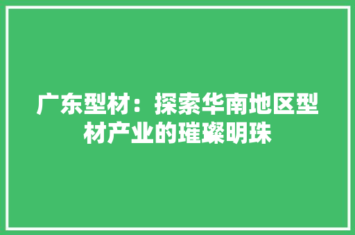 广东型材：探索华南地区型材产业的璀璨明珠 中式风格装饰
