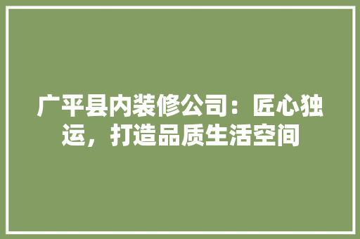 广平县内装修公司：匠心独运，打造品质生活空间