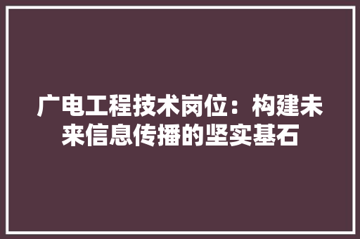 广电工程技术岗位：构建未来信息传播的坚实基石 中式风格装饰