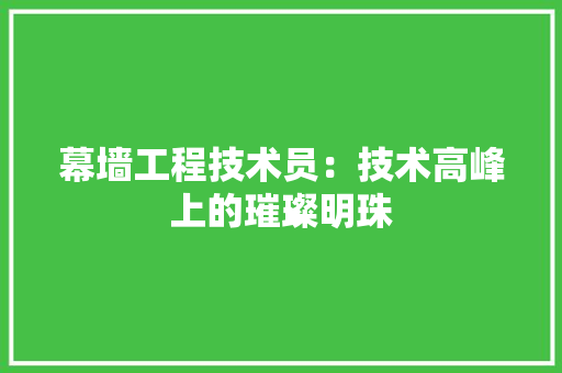 幕墙工程技术员：技术高峰上的璀璨明珠 中式风格装饰