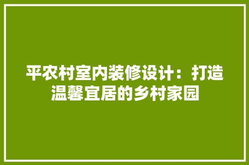 平农村室内装修设计：打造温馨宜居的乡村家园 中式风格装饰