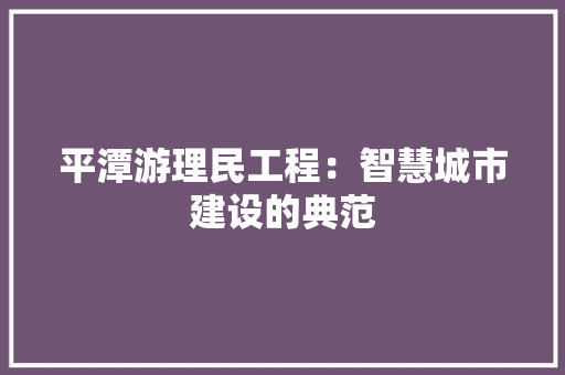 平潭游理民工程：智慧城市建设的典范