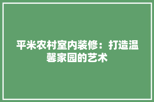 平米农村室内装修：打造温馨家园的艺术 中式风格装饰