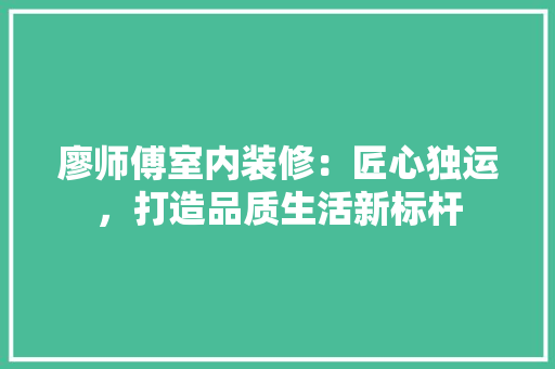 廖师傅室内装修：匠心独运，打造品质生活新标杆 中式风格装饰