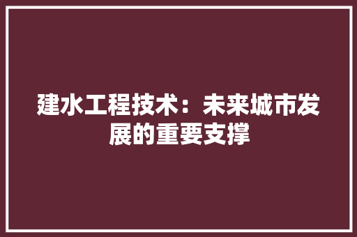 建水工程技术：未来城市发展的重要支撑