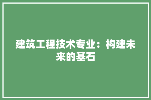 建筑工程技术专业：构建未来的基石
