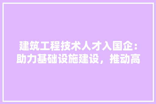 建筑工程技术人才入国企：助力基础设施建设，推动高质量发展