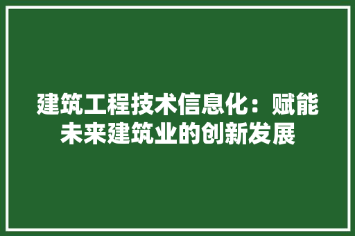 建筑工程技术信息化：赋能未来建筑业的创新发展