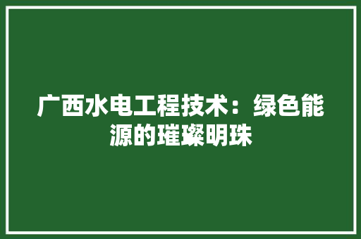 广西水电工程技术：绿色能源的璀璨明珠