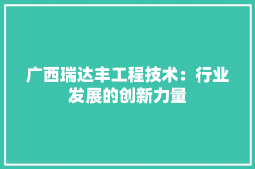 广西瑞达丰工程技术：行业发展的创新力量