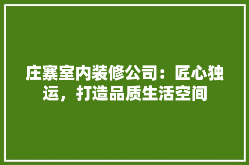庄寨室内装修公司：匠心独运，打造品质生活空间 中式风格装饰