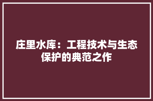 庄里水库：工程技术与生态保护的典范之作