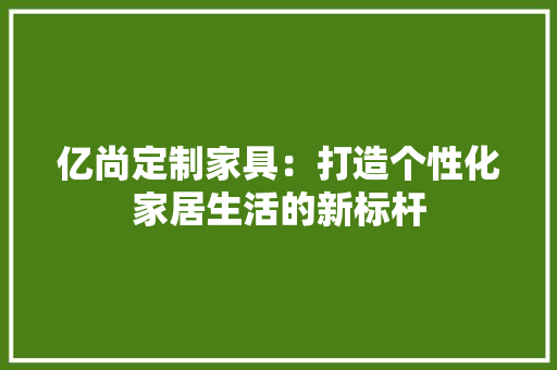 亿尚定制家具：打造个性化家居生活的新标杆 家居装修