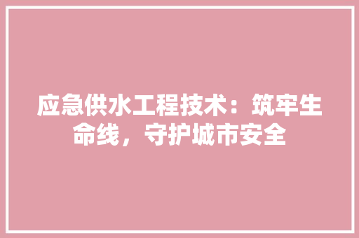 应急供水工程技术：筑牢生命线，守护城市安全 中式风格装饰