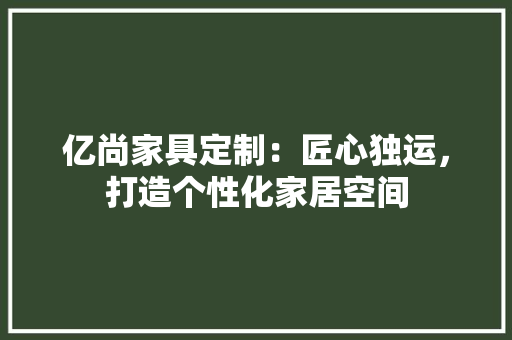 亿尚家具定制：匠心独运，打造个性化家居空间 家居装修