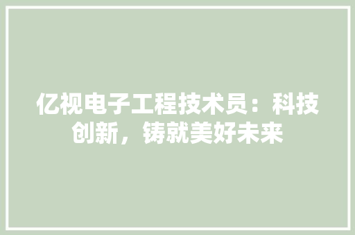 亿视电子工程技术员：科技创新，铸就美好未来 家居装修