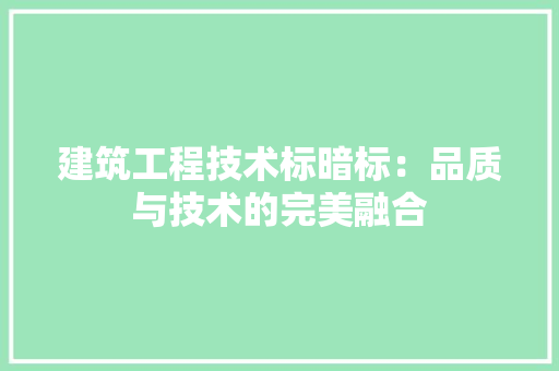 建筑工程技术标暗标：品质与技术的完美融合 中式风格装饰