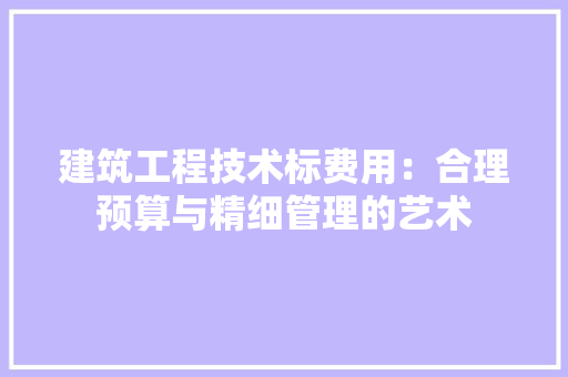 建筑工程技术标费用：合理预算与精细管理的艺术