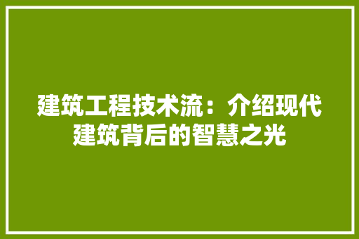 建筑工程技术流：介绍现代建筑背后的智慧之光 中式风格装饰