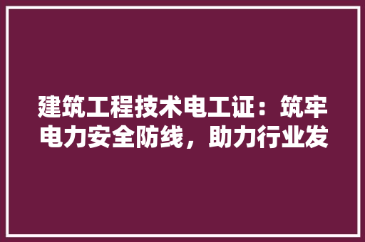 建筑工程技术电工证：筑牢电力安全防线，助力行业发展 中式风格装饰