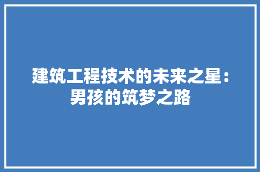 建筑工程技术的未来之星：男孩的筑梦之路