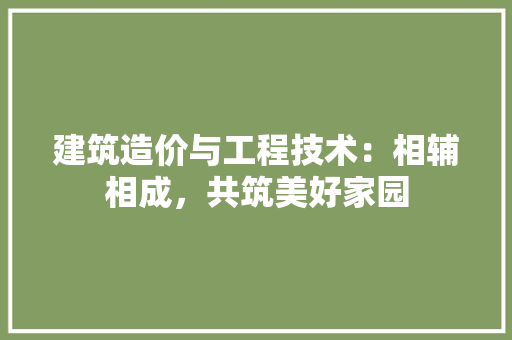 建筑造价与工程技术：相辅相成，共筑美好家园
